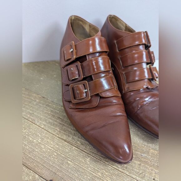 Vintage Bassoto Italy Leather Triple-Buckle Shoes – Size EU 40 (US 9) – Brown - Picture 5 of 12